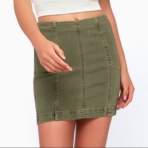 MODERN FEMME OLIVE GREEN DENIM MINI SKIRT